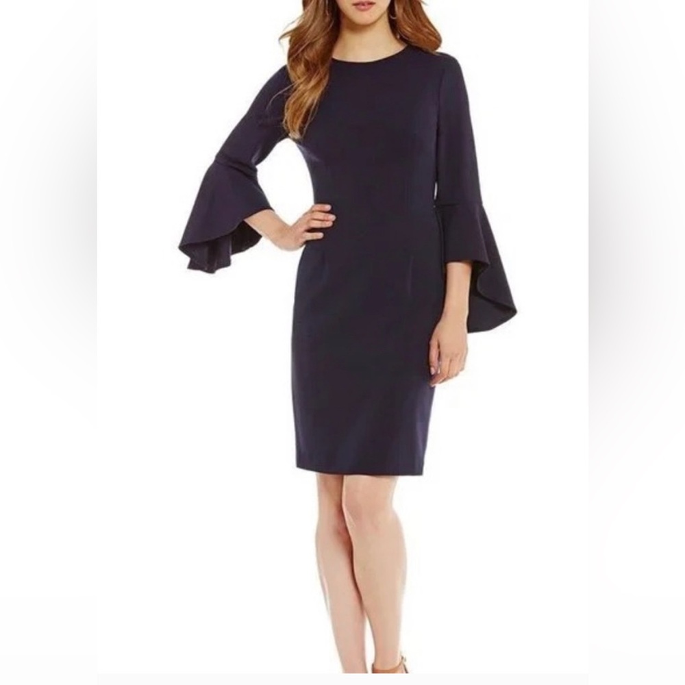Antonio Melani 6 Dark Navy Blue Flared Sleeve Preppy Sheath City Church Dress